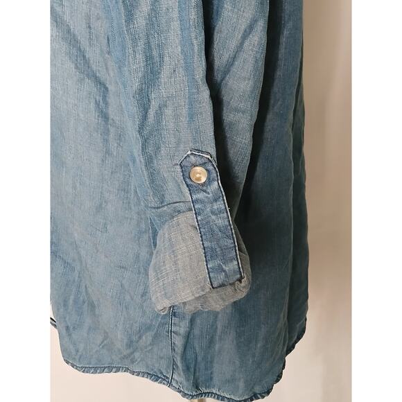 Chico's Tencel Lyocell Denim Blue Long Sleeves Chambray Shirt US 8-10 Medium - Picture 7 of 11